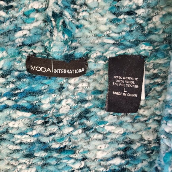 Moda International Teal V-Neck Sweater with Hood Women's Size Large - Picture 8 of 9